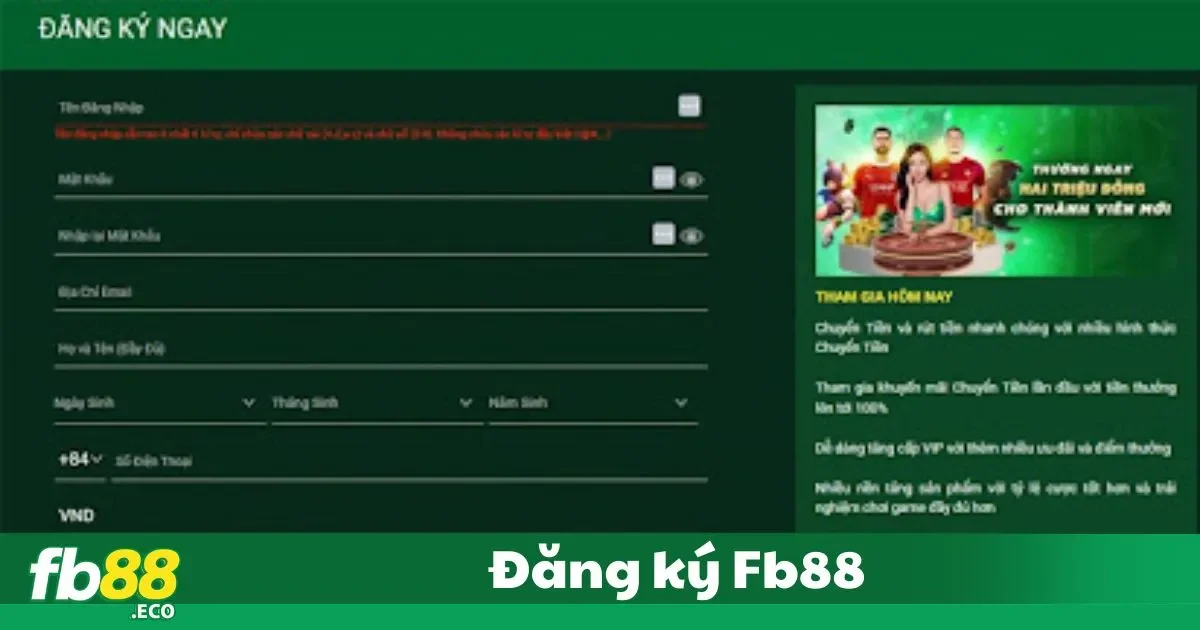 Hướng dẫn đăng ký tài khoản FB88 chỉ trong vài phút